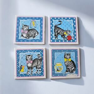 Vintage cat coasters set of 4